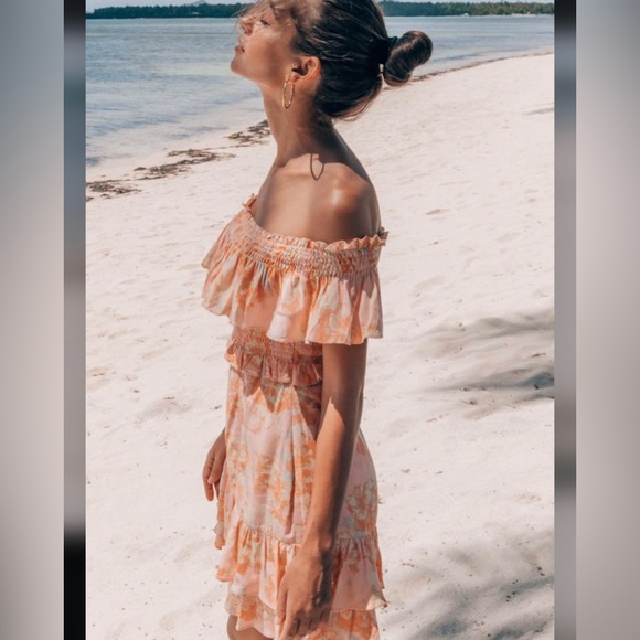 ASTR The Label Riviera Floral Off Shoulder Dress in Pink Papaya - Picture 2 of 12